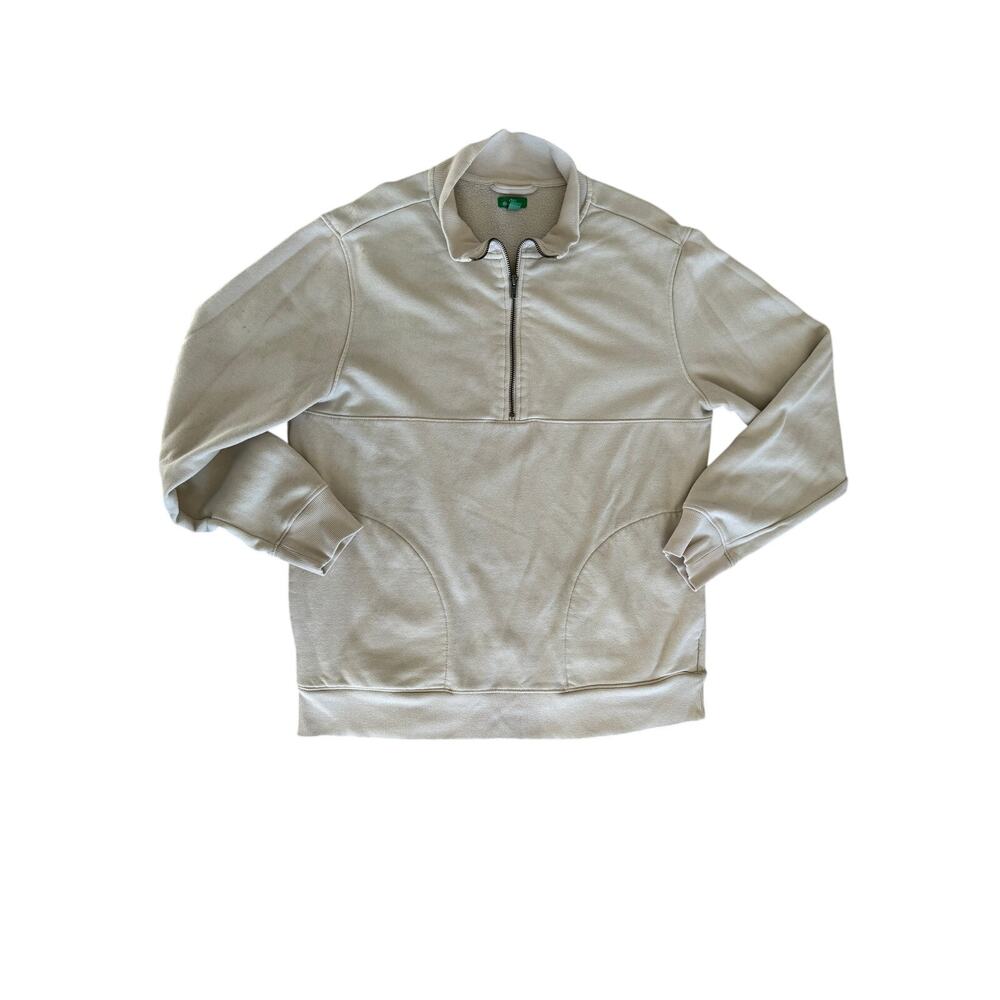 Dip Men's Eco-Friendly Quarter Zip Sweatshirt Beige Cream Pockets Size M